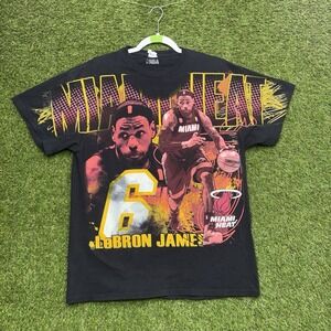 Vintage Miami Heat AOP Shirt Mens Large Black NBA Basketball LeBron James 90s